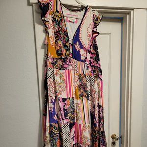Anthropologie Multicolor Ruffled Patchwork Short Casual Dress